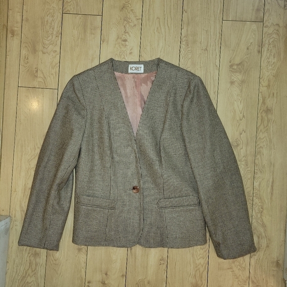 Vintage  Koret coordinating blazer skirt suit set brown beige wool blend 8 - Picture 2 of 10